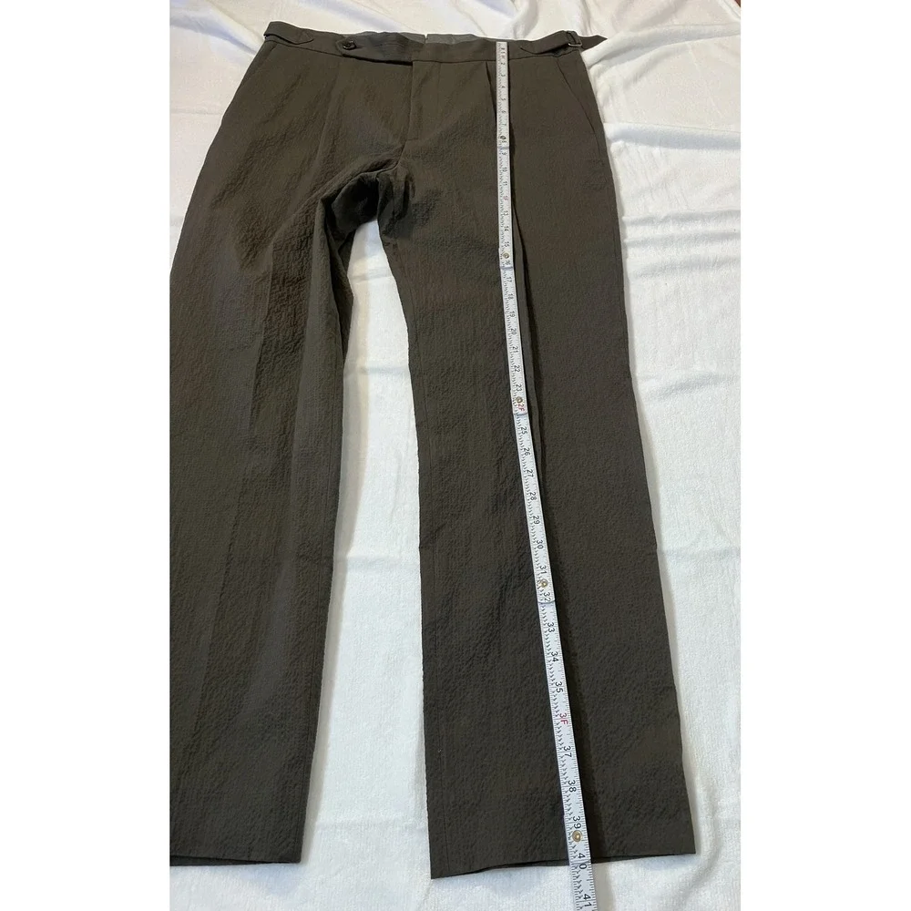 Todd Snyder Lightweight Seersucker Pleated Trousers Brown Side Tab 33x32 (34X29)
